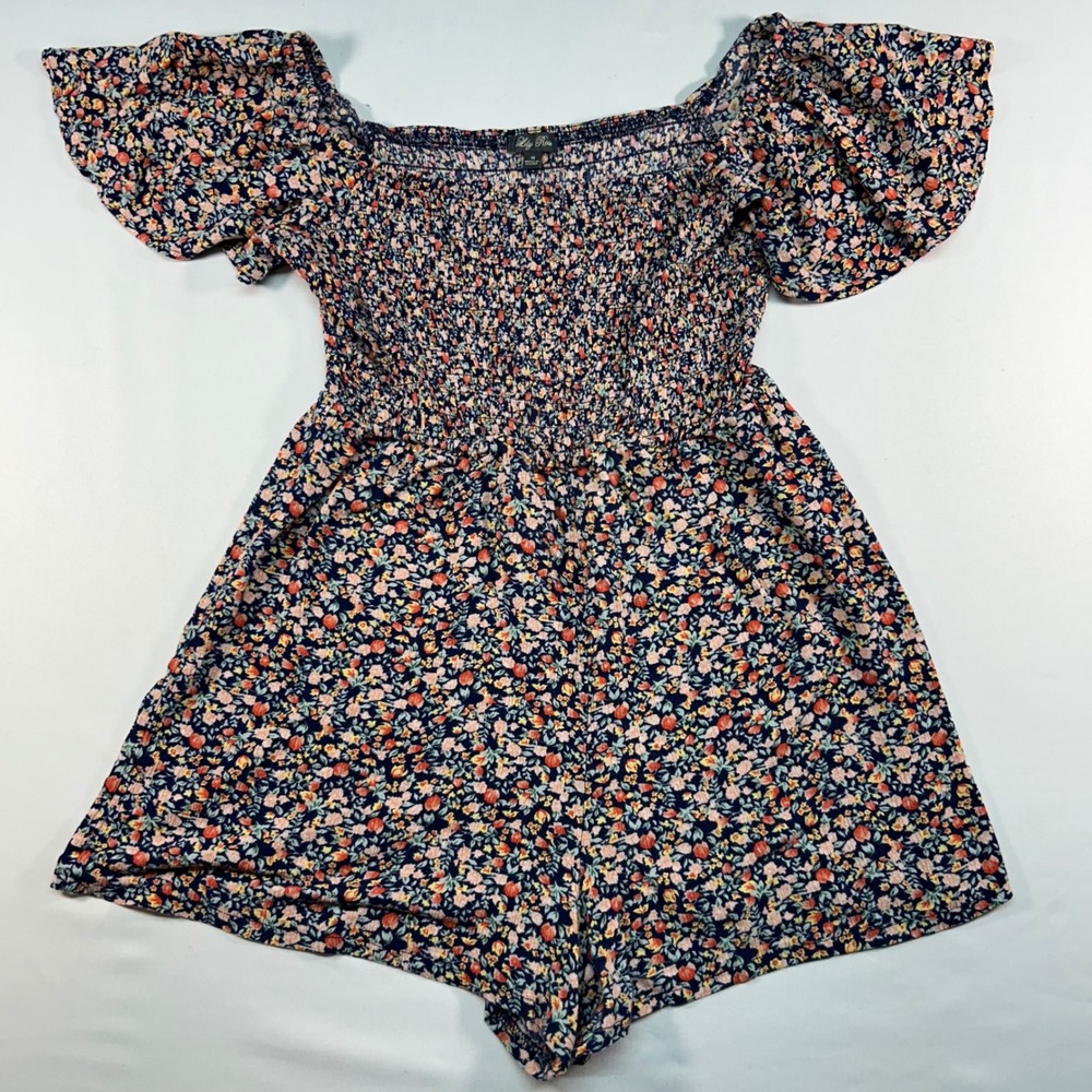 Lily Rose Women Floral Smocked Romper Navy Coral Sage‎ A1745U79G52 Size M
